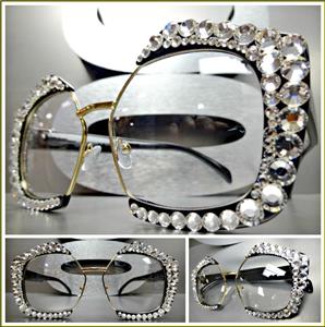 Handmade Crystal Embellished Clear Lens Glasses