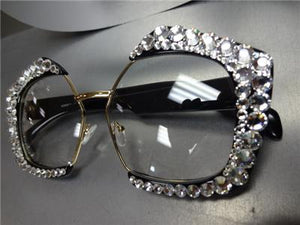 Handmade Crystal Embellished Clear Lens Glasses