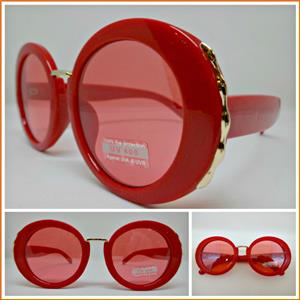 Classy Elegant Round Vintage Style Sunglasses-Red Frame