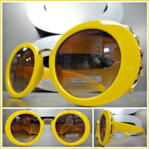Classy Elegant Round Vintage Style Sunglasses-Yellow Frame