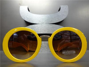 Classy Elegant Round Vintage Style Sunglasses-Yellow Frame
