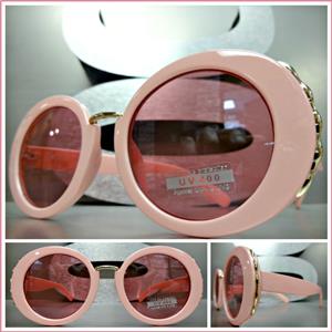 Classy Elegant Round Vintage Style Sunglasses-Pink Frame