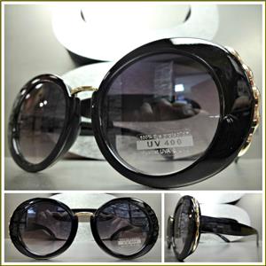 Classy Elegant Round Vintage Style Sunglasses-Black Frame