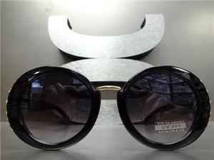 Classy Elegant Round Vintage Style Sunglasses-Black Frame
