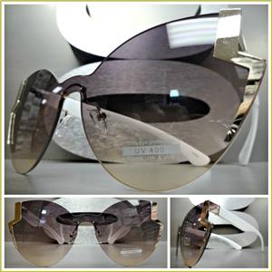 Zig Zag Design Cat Eye Sunglasses- White & Gold Frame/ Smoke Lens