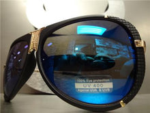 Classic Aviator Style Sunglasses- Matte Black Frame/ Blue Mirrored Lens