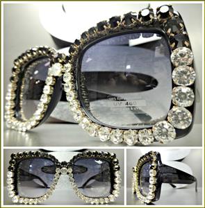 Oversized Handmade Crystal Vintage Style Sunglasses