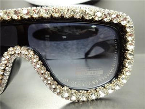 Exclusive Crystal Embellished Shield Sunglasses