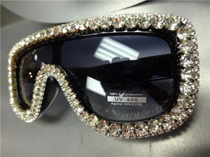 Exclusive Crystal Embellished Shield Sunglasses