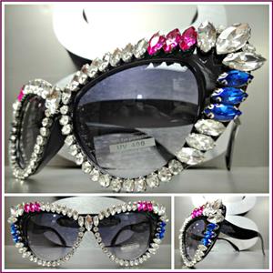 Handmade Oversized Crystal Cat Eye Sunglasses