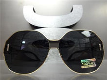 Oversized Funky Retro Style Sunglasses- Black with Gold Frame