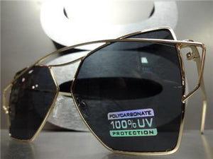 Oversized Funky Retro Style Sunglasses- Gold Frame