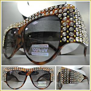 Oversized Thick Tortoise Frame with Crystal Sunglasses