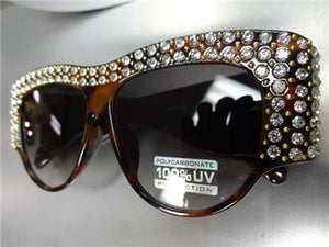 Oversized Thick Tortoise Frame with Crystal Sunglasses