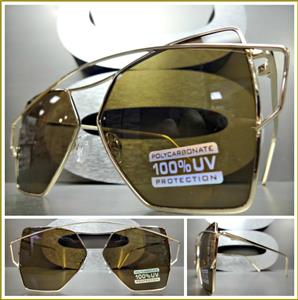 Oversized Funky Retro Style Sunglasses- Gold Frame Brown Lens