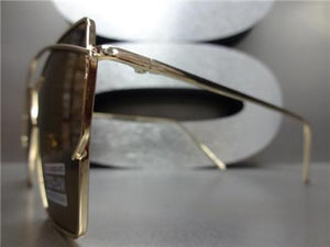 Oversized Funky Retro Style Sunglasses- Gold Frame Brown Lens