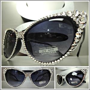 Handmade Classy Elegant Crystal Cat Eye Sunglasses