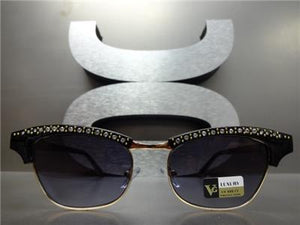 Classy Retro Bling Cat Eye Sunglasses- Black & Gold Frame