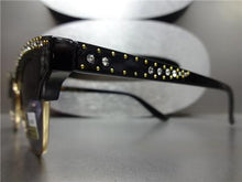 Classy Retro Bling Cat Eye Sunglasses- Black & Gold Frame