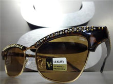 Classy Retro Bling Cat Eye Sunglasses- Tortoise & Gold Frame