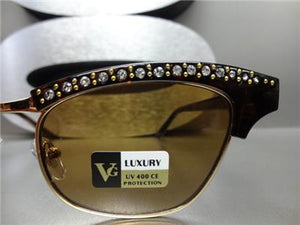 Classy Retro Bling Cat Eye Sunglasses- Tortoise & Gold Frame