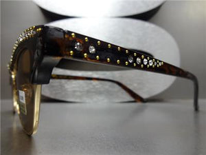 Classy Retro Bling Cat Eye Sunglasses- Tortoise & Gold Frame