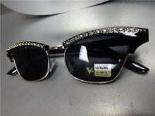 Classy Retro Bling Cat Eye Sunglasses- Black & Silver Frame