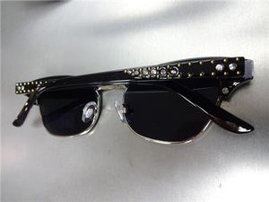 Classy Retro Bling Cat Eye Sunglasses- Black & Silver Frame