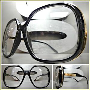 Oversized Vintage Style Clear Lens Glasses- Black & Gold Frame