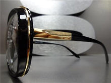 Oversized Vintage Style Clear Lens Glasses- Black & Gold Frame