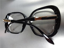 Oversized Vintage Style Clear Lens Glasses- Black & Silver Frame