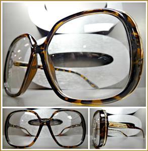 Oversized Vintage Style Clear Lens Glasses- Tortoise & Gold Frame