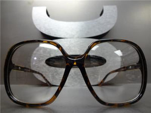 Oversized Vintage Style Clear Lens Glasses- Tortoise & Gold Frame