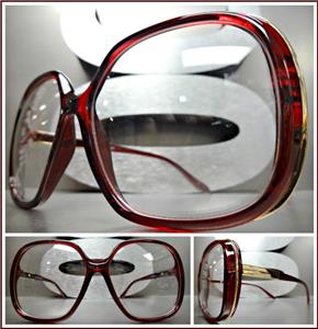 Oversized Vintage Style Clear Lens Glasses- Red & Gold Frame