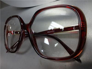 Oversized Vintage Style Clear Lens Glasses- Red & Gold Frame