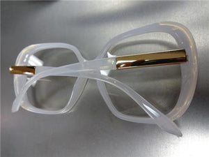 Oversized Vintage Style Clear Lens Glasses- Pearl White & Gold Frame