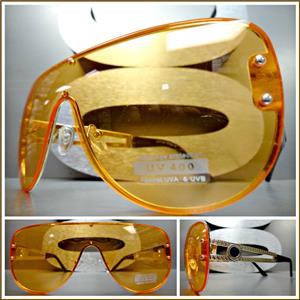 Oversized Retro Shield Sunglasses- Orange Lens