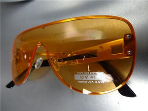 Oversized Retro Shield Sunglasses- Orange Lens