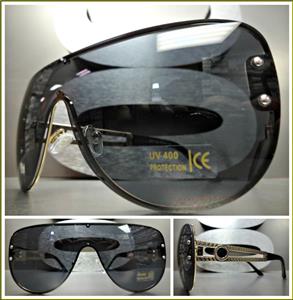 Oversized Retro Shield Sunglasses- Large Gold Frame