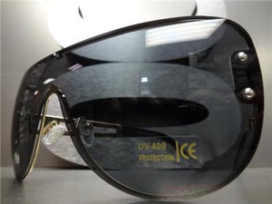 Oversized Retro Shield Sunglasses- Large Gold Frame