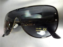 Oversized Retro Shield Sunglasses- Large Gold Frame
