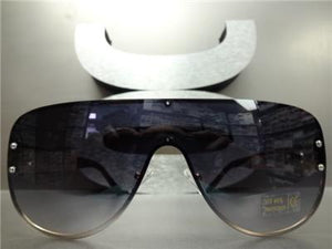 Oversized Retro Shield Sunglasses- Gold Frame & Black Gradient Lens