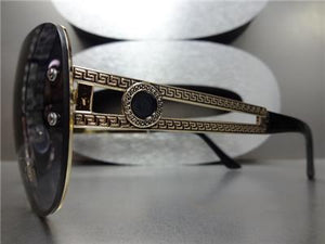 Oversized Retro Shield Sunglasses- Gold Frame & Black Gradient Lens