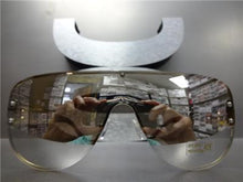 Oversized Retro Shield Sunglasses- Clear Mirrored Lens