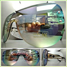 Oversized Retro Shield Sunglasses- Iridescent Lens