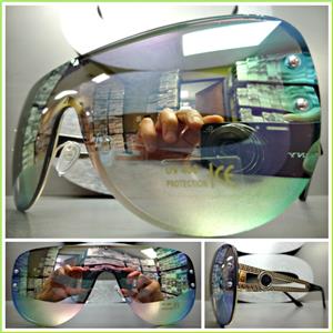 Oversized Retro Shield Sunglasses- Iridescent Lens