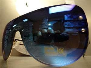Oversized Retro Shield Sunglasses- Blue Mirror Lens