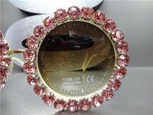Handmade Elegant Round Sunglasses with Crystals- Pink