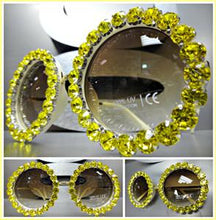 Handmade Elegant Round Sunglasses with Crystals- Yellow