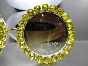 Handmade Elegant Round Sunglasses with Crystals- Yellow